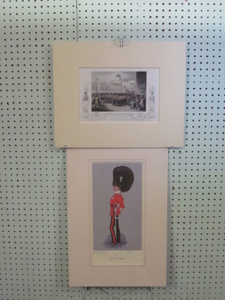 A coloured print "Standing Grenadier Guards Officer" 11" x 6" together with 9 other military prints, unframed