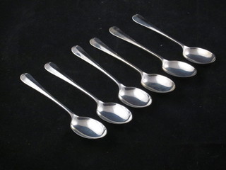 6 silver Old English rat tail pattern coffee spoons, London 1965,  2 ozs
