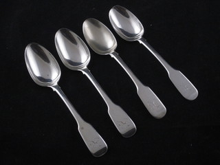 4 Victorian silver fiddle pattern table spoons, London 1848, 2 ozs