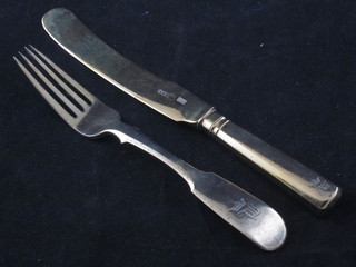 A Russian silver gilt knife and fork marked 1837 84