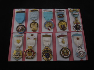 10 various gilt metal and enamel Masonic charity jewels