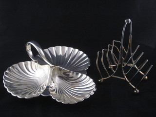 A silver plated 8 bar toast rack and a 3 section hors d'eouvres dish