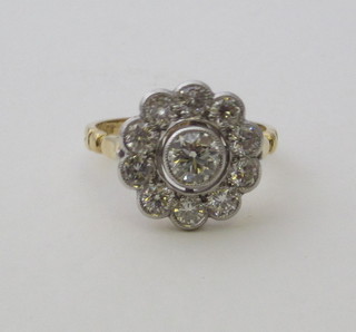 A lady's 18ct yellow gold cluster dress ring set diamonds,  approx. 1.80ct