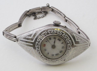 A lady's Edwardian wristwatch contained in a silver and white enamelled case