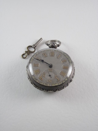 An open faced fusee pocket watch by R Dawes of Southampton contained in a silver case