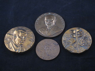 A Linden Johnson bronze medallion, a Suomi Finland medallion,  a 900th Anniversary of Westminster Abbey medallion and 1 other
