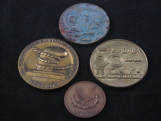 A MG bronze medallion and 3 others