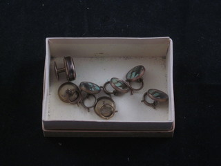 6 studs decorated figures of fisherman and bloodstone set studs