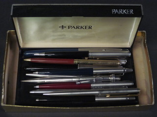 2 silver cased propelling pencils together with 3 Parker 51  fountain pens, 3 Parker ballpoint pens, a Papermate ball point  pen and 3 propelling pencils