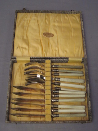 A cased set of 6 fish knives and 6 forks