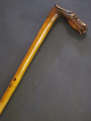 A carved Eastern walking stick the handle in the form of a horses  head