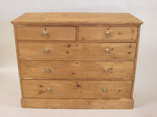 A Victorian ash chest of 2 short and 3 long drawers, raised on a platform base by Maples 48"