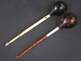 2 spoons with tortoiseshell bowls and ivory stems