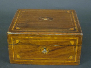 A 19th Century inlaid mahogany trinket box with hinged lid 9  1/2"