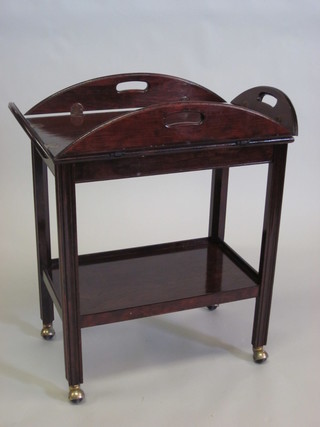 A 2 tier mahogany Butler's tray trolley, the top fitted a Butler's  tray with undertier 26"