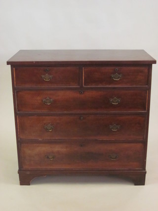 A Victorian walnut chest of 2 short and 3 long drawers, raised on bracket feet 43"