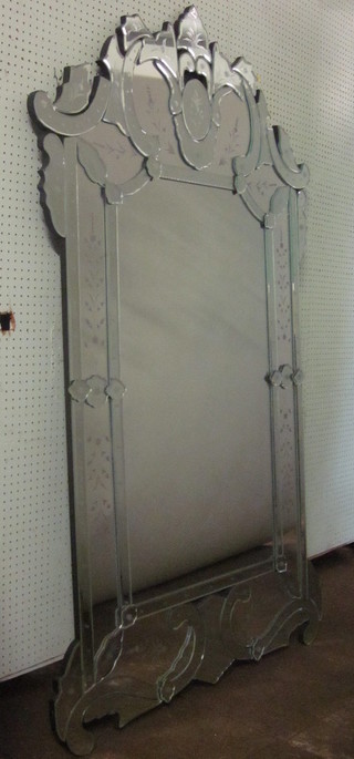 A Venetian style etched glass mirror 71" x 42"