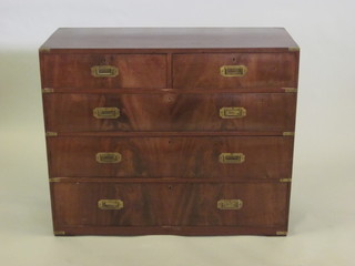 A 19th Century camphor and brass bound Military chest fitted 2  short and 3 long drawers with brass counter sunk handles, 43"