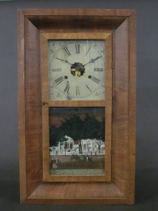 An American 30 hour wall clock with painted dial, contained in a  walnut case