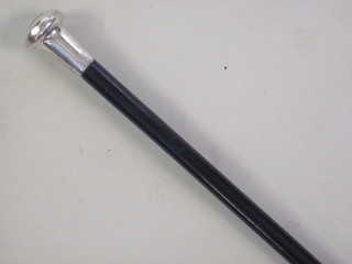 A RAF Warrant Officer's cane with silver plated handle and  ebony shaft