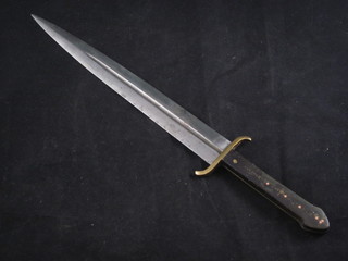 A Russian double edged dagger with horn handle, the 9 1/2"  blade marked ABPAMOBb and KOMAHA A-BO ABROBO