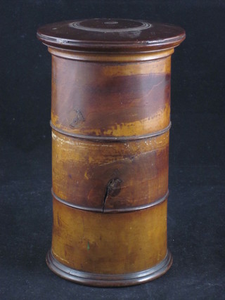 A Victorian cylindrical 3 tier wooden spice tower