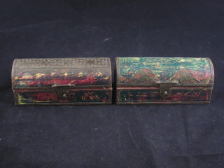 2 rectangular Eastern painted dome shaped boxes 5"