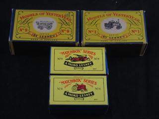 2 Matchbox models of Yesteryear nos. 1 and 9, together with 2 Matchbox models nos. 4 and 10