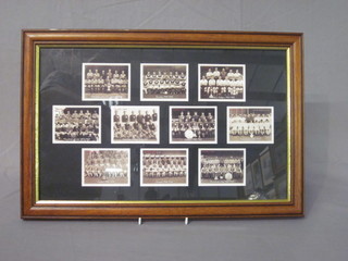 10 various Carr's Classic Football Teams of the 1970's contained in a mahogany finished frame