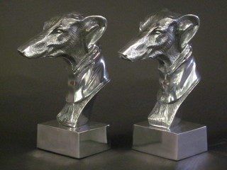 A pair of aluminium head and shoulders portrait busts of  greyhounds 9"