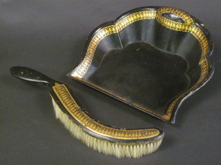 A papier mache crumb tray complete with brush, tray f,