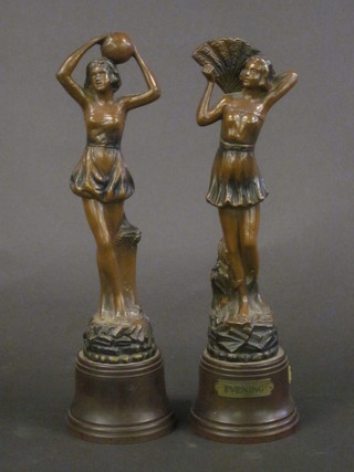 A pair of Art Deco spelter figures of standing ladies 9"