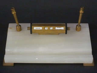 A white marble and gilt metal pen stand 10"