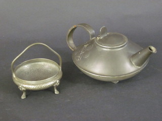 A Liberty's Art Nouveau circular English pewter teapot, base  marked 0231, together with a circular Argent planished pewter  bowl 4"