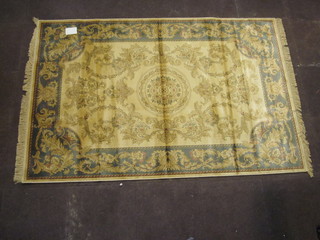 A contemporary gold coloured Aubusson style Belgian carpet 88"  x 59"