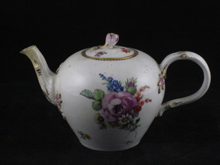An 18th/19th Century Meissen style porcelain pot with floral decoration, the base with crossed swords mark 4"