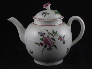 An 18th Century porcelain teapot with floral decoration 6"