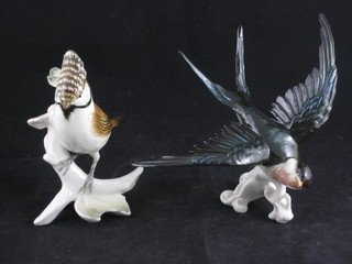 A Continental porcelain figure of a diving bird 6" and 1 other 4"