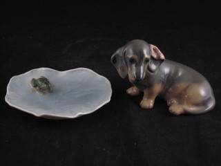 A Royal Copenhagen figure of a seated Dachshund, base marked 1340 3" and a small Royal Copenhagen leaf shaped dish, base  marked 122477 4"