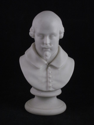 A Parian head and shoulders portrait bust of William Shakespeare 6"