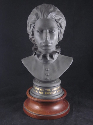 A Doulton black basalt head and shoulders portrait bust to celebrate the wedding of Princess Anne, base marked this model  no.158, 11" high, cased