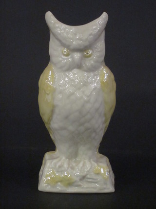 A Belleek vase in the form of an owl, the base with brown  Belleek mark 8"