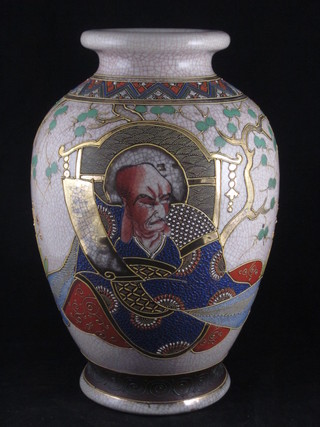 A Japanese late Satsuma pottery vase decorated a Warrior 10"