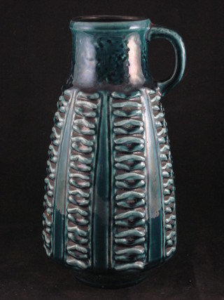 A German blue glazed pottery jug, base marked 1623, West  Germany 9"
