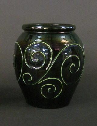 A green glazed Art Pottery vase 8"