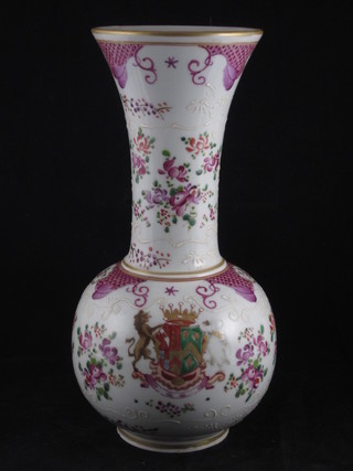 A Samson Oriental style club shaped vase with armorial  decoration 11"