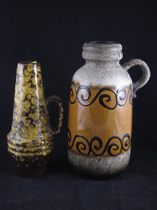 A brown German Art Pottery jug, base marked 400 W Germany  9", together with 1 other jug marked 473 10"