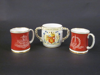2 Paragon 1951 Festival of Britain tankards and a QEII Foley  Bone china twin handled Coronation mug