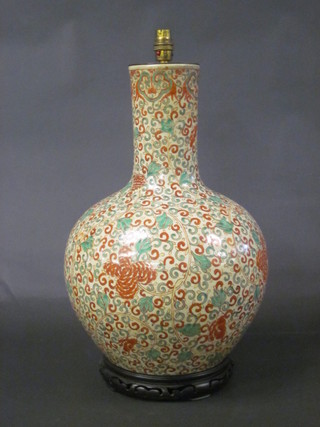 An Oriental club shaped vase 21" converted to a table lamp