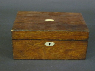 A Victorian rectangular rose wood trinket box with hinged lid 9"